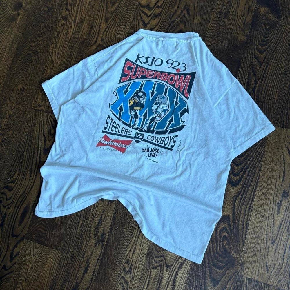 VTG 96' Hanes Beefy KSJO 92.3 Super Bowl XXX Cowboys Vs Steelers Solid Rock Tee